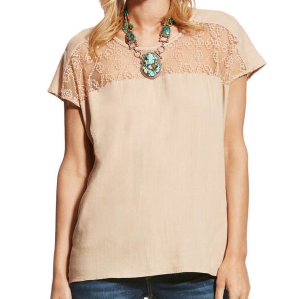 Ariat Cassandra Top in Nomad Tan Lace Panel Womens Size Medium NWT - Picture 1 of 8